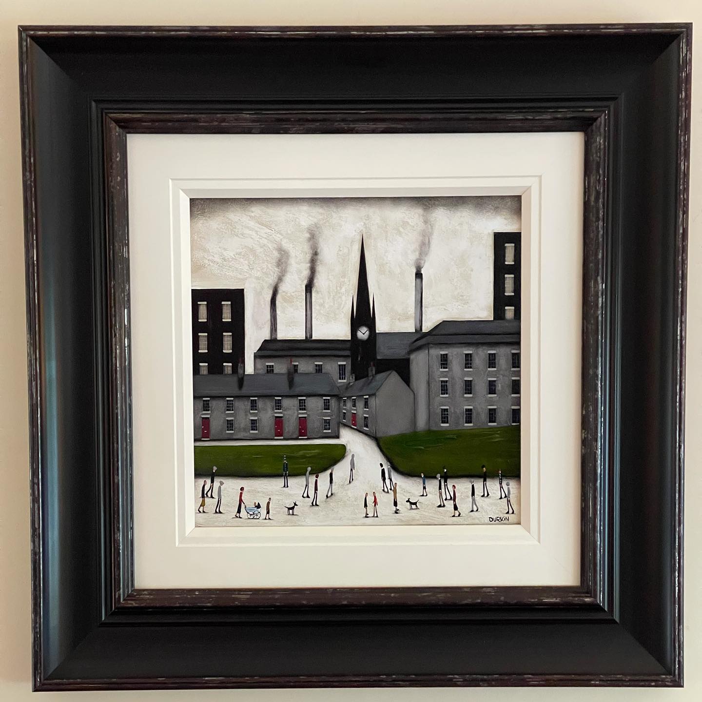 Our latest addition is this original painting by @seandurkin2 purchased from @indigoartgallery Sean’s dad stole an original L. S. Lowry in 1972 which Sean remembers being in the house and which ultimately influenced his painting career.  His work now hangs amongst other places next to the actual Lowry painting his dad stole, in the Middlesbrough Institute of Modern Art (MIMA)